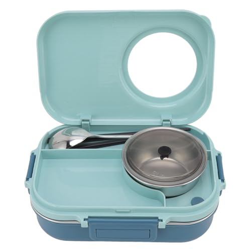 Thermo-Lunchbox, Doppellagig, 3-Gitter-Design, Edelstahl-Box mit 1100 Ml Fassungsvermögen, für Erwachsene, Jugendliche, mit Suppenschüssel, für Gesunde Familienmahlzeiten (BLUE) von BAFOVY