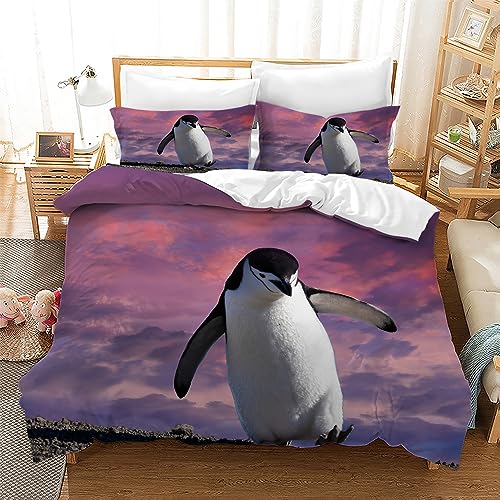 BAGA BettwäSche 220x240 Lila Tierischer Pinguin Bettwäsche-Sets Bettbezug Mädchen Junge mit Reißverschluss und 2 Kissenbezügen 80x80 cm von BAGA