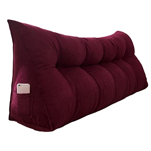 BAGASI Dreieckiges Kopfteilkissen, einfarbiges Dreieckskissen Lesekissen, großes Kissenpositionierungskeilkissen für Tagesbettbett mit abnehmbarem Bezug,Wine red,39inch/100cm von BAGASI