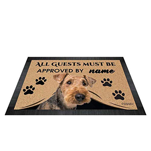 BAGEYOU All Guests Must be Approved Outdoor Doormat with My Love Dog Airedale Terrier Welcome Floor Mat Custom Name 35.4" x 23.6" von BAGEYOU