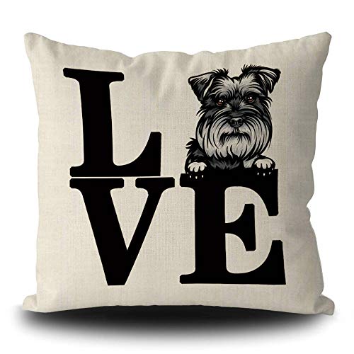BAGEYOU Dog Love Kissenbezug mit niedlichem Schnauzer, dekorativ, für Sofa, Couch, 50,8 x 50,8 cm, Leinen-Kissenbezug, doppelseitiger Druck von BAGEYOU