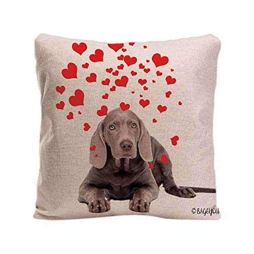 BAGEYOU Dog 's Love to You Wurfkissenbezug Welpe Weimaraner Hound Blowing Kisses Love Hearts Home Decor Baumwolle Leinen Haustier Kissenbezug 45,7 x 45,7 cm von BAGEYOU