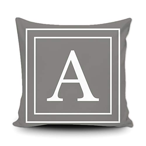 BAGEYOU Grauer Kissenbezug mit weißem Buchstabe A und Streifen des englischen Alphabet-Anfangsdekorationsquadrats Kissenschutz für Bettsofa Couch 45 x 45 cm, doppelseitiger Druck von BAGEYOU