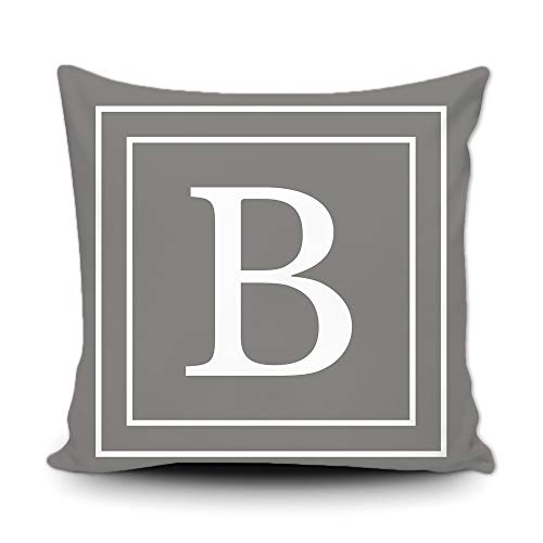 BAGEYOU Grauer Kissenbezug mit weißem Buchstabe B und Streifen des englischen Alphabet-Anfangsdekorationsquadrats Kissenschutz für Bettsofa Couch 40 x 40 cm, doppelseitiger Druck von BAGEYOU