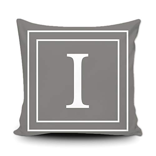BAGEYOU Grauer Kissenbezug mit weißem Buchstabe I und Streifen des englischen Alphabet-Anfangsdekorationsquadrats Kissenschutz für Bettsofa Couch 45 x 45 cm, doppelseitiger Druck von BAGEYOU