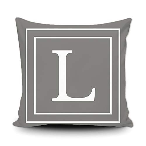 BAGEYOU Grauer Kissenbezug mit weißem Buchstabe L und Streifen des englischen Alphabet-Anfangsdekorationsquadrats Kissenschutz für Bettsofa Couch 40 x 40 cm, doppelseitiger Druck von BAGEYOU