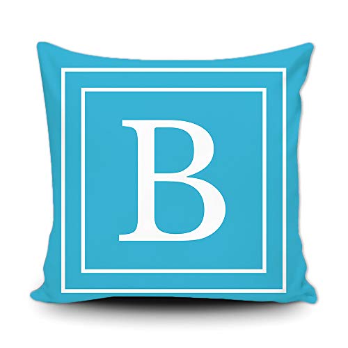 BAGEYOU Hellblau Kissenbezug mit weißem Buchstabe B und Streifen des englischen Alphabet-Anfangsdekorationsquadrats Kissenschutz für Bettsofa Couch 40 x 40 cm, doppelseitiger Druck von BAGEYOU