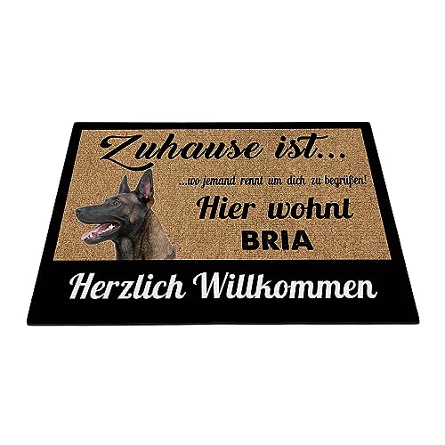 BAGEYOU Herzlich Willkommen Fußmatte Belgischer Malinois Individueller Hundename Zuhause Ist Wo Jemand Rennt Um Dich Zu Begrüßen Hier Wohnt Fußabtreter 60 x 40 cm von BAGEYOU