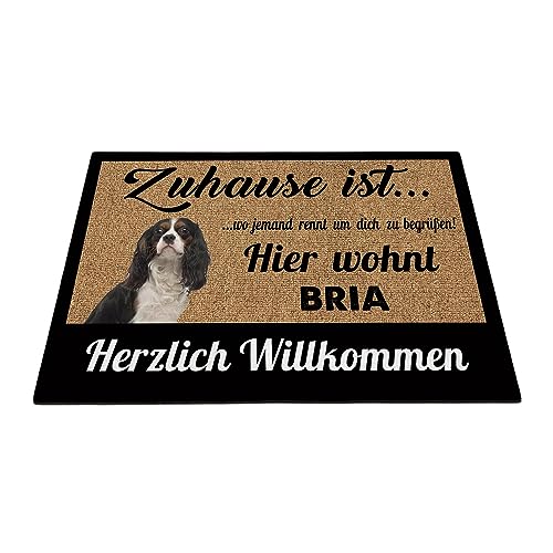 BAGEYOU Herzlich Willkommen Fußmatte Cavalier King Charles Spaniel Individueller Hundename Zuhause Ist Wo Jemand Rennt Um Dich Zu Begrüßen Hier Wohnt Fußabtreter 70 x 45 cm von BAGEYOU