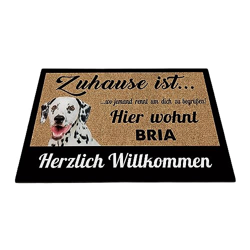 BAGEYOU Herzlich Willkommen Fußmatte Dalmatiner Individueller Hundename Zuhause Ist Wo Jemand Rennt Um Dich Zu Begrüßen Hier Wohnt Fußabtreter 70 x 45 cm von BAGEYOU