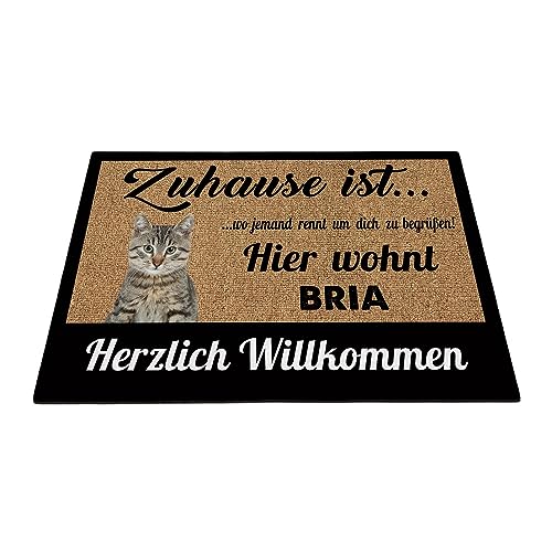 BAGEYOU Herzlich Willkommen Fußmatte Katze Individueller Hundename Zuhause Ist Wo Jemand Rennt Um Dich Zu Begrüßen Hier Wohnt Fußabtreter 70 x 45 cm von BAGEYOU