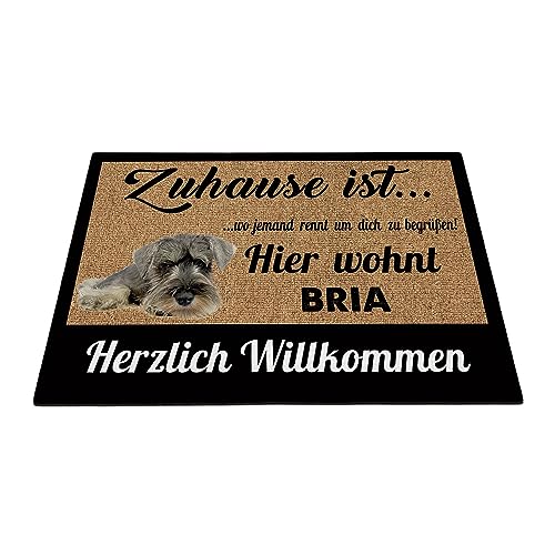 BAGEYOU Herzlich Willkommen Fußmatte Niedlicher Schnauzer Individueller Hundename Zuhause Ist Wo Jemand Rennt Um Dich Zu Begrüßen Hier Wohnt Fußabtreter 70 x 45 cm von BAGEYOU