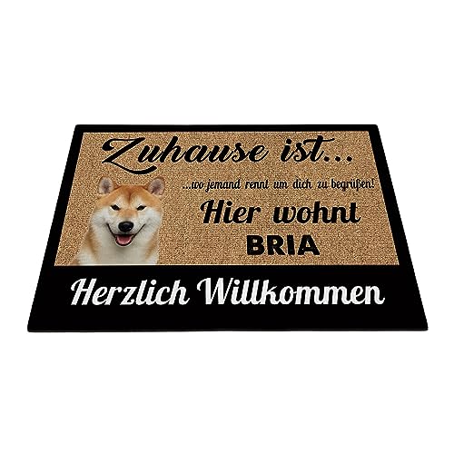 BAGEYOU Herzlich Willkommen Fußmatte Shiba Inu Individueller Hundename Zuhause Ist Wo Jemand Rennt Um Dich Zu Begrüßen Hier Wohnt Fußabtreter 60 x 40 cm von BAGEYOU