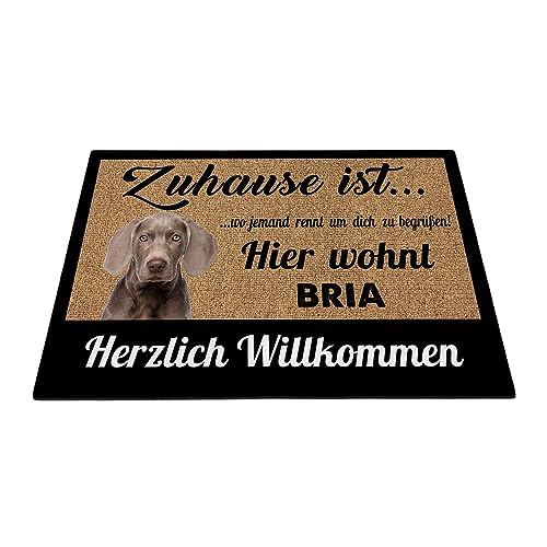BAGEYOU Herzlich Willkommen Fußmatte Weimaraner Individueller Hundename Zuhause Ist Wo Jemand Rennt Um Dich Zu Begrüßen Hier Wohnt Fußabtreter 70 x 45 cm von BAGEYOU