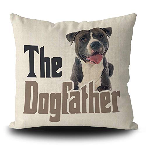BAGEYOU Hundevater Leinen Kissenbezug American Staffordshire Terrier Hund Dekor Quadratisch Überwurf Kissenbezug für Couch Sofa 45,7 x 45,7 cm, doppelseitiger Druck von BAGEYOU