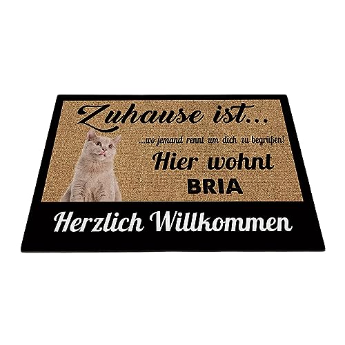 BAGEYOU Katze Fußmatte Britisch Kurzhaar Individueller Katzenname Zuhause Ist Wo Jemand Rennt Um Dich Zu Begrüßen Hier Wohnt Herzlich Willkommen Fußabtreter 60 x 40 cm von BAGEYOU