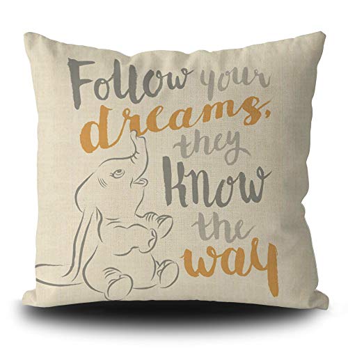 BAGEYOU Kissenbezug Follow Your Dreams Dumbo, dekorativer Kissenbezug für Urlaub, Sofa, Bett, quadratisch, 45,7 x 45,7 cm von BAGEYOU