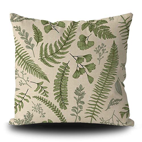 BAGEYOU Kissenbezug Grünes Blatt Floral im Vintage-Stil Blätter Ginkgo und Kräuter Botanischer Buchsbaum Gesätes Eukalyptus Farn Maidenhair Kissenbezug Home Decor 50 x 50 cm Leinen Kissenbezug von BAGEYOU