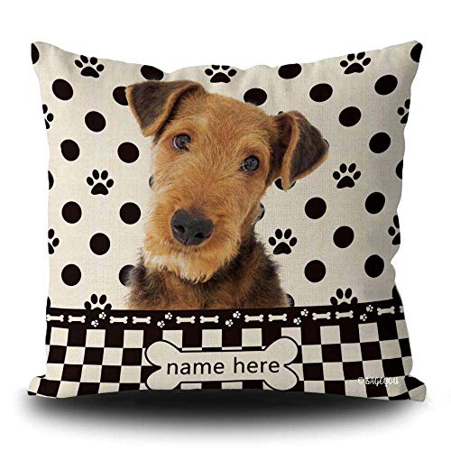 BAGEYOU Kissenbezug mit Hundemotiv, gepunktet, Airedale Terrier, Buffalo Karo, Plaid Paw Knochen, Heimdekoration, quadratisch, 50,8 x 50,8 cm von BAGEYOU