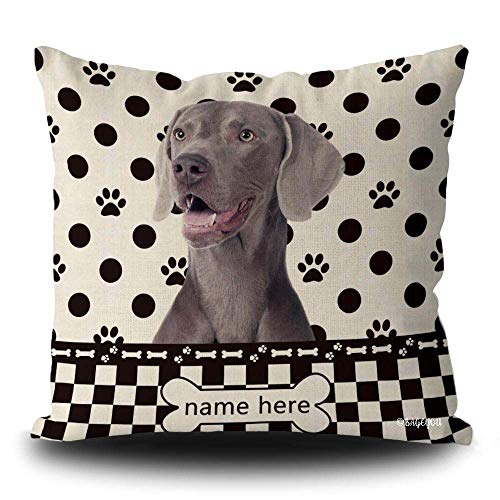 BAGEYOU Kissenbezug mit Punkten, lustiger Weimaraner-Hund, Büffel, kariert, Pfotenknochen, Heimdekoration, quadratisch, 45,7 x 45,7 cm von BAGEYOU