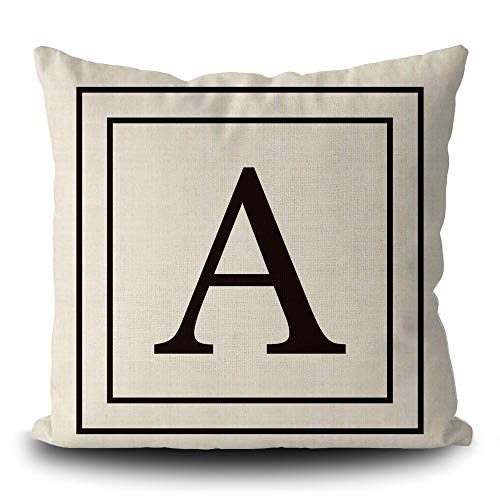 BAGEYOU Leinen Kissenbezug mit Black Letter Monogramm A und Streifen Englisch Alphabet Initial Decorative Square Kissenschutz für Sofa Couch 45 x 45 cm, doppelseitiger Druck von BAGEYOU