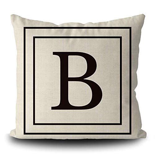 BAGEYOU Leinen Kissenbezug mit Black Letter Monogramm B und Streifen Englisch Alphabet Initial Decorative Square Kissenschutz für Sofa Couch 40 x 40 cm, doppelseitiger Druck von BAGEYOU