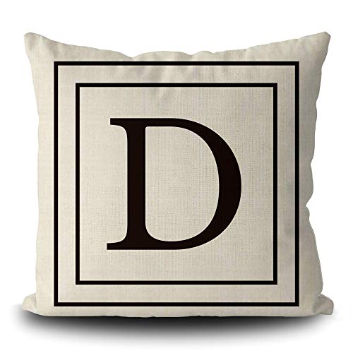 BAGEYOU Leinen Kissenbezug mit Black Letter Monogramm D und Streifen Englisch Alphabet Initial Decorative Square Kissenschutz für Sofa Couch 40 x 40 cm, doppelseitiger Druck von BAGEYOU