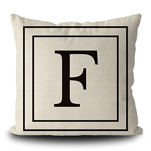 BAGEYOU Leinen Kissenbezug mit Black Letter Monogramm F und Streifen Englisch Alphabet Initial Decorative Square Kissenschutz für Sofa Couch 40 x 40 cm, doppelseitiger Druck von BAGEYOU