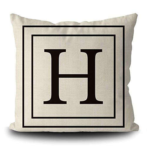 BAGEYOU Leinen Kissenbezug mit Black Letter Monogramm H und Streifen Englisch Alphabet Initial Decorative Square Kissenschutz für Sofa Couch 40 x 40 cm, doppelseitiger Druck von BAGEYOU