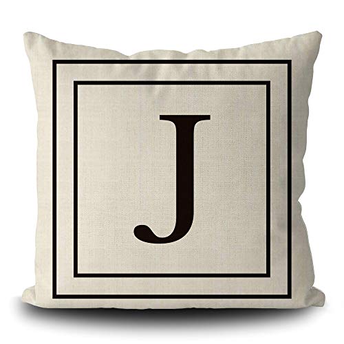 BAGEYOU Leinen Kissenbezug mit Black Letter Monogramm J und Streifen Englisch Alphabet Initial Decorative Square Kissenschutz für Sofa Couch 40 x 40 cm, doppelseitiger Druck von BAGEYOU