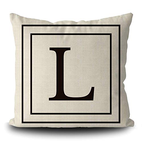 BAGEYOU Leinen Kissenbezug mit Black Letter Monogramm L und Streifen Englisch Alphabet Initial Decorative Square Kissenschutz für Sofa Couch 40 x 40 cm, doppelseitiger Druck von BAGEYOU