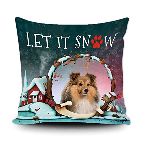 BAGEYOU Let it Snow Wurfkissenbezug Happy Winter Holiday with My Favorite Dog Lovely Shetland Sheepdog Snowflake Paw Christmas Farmhouse Decor Home Couch Kissen Kissenbezug 50,8 x 50,8 cm quadratisch von BAGEYOU