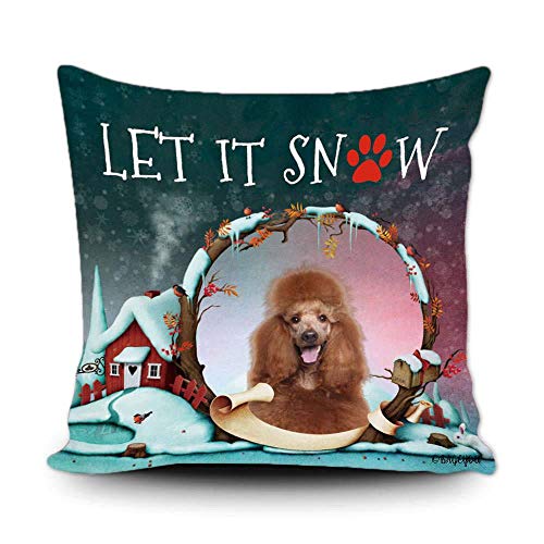 BAGEYOU Let it Snow Wurfkissenbezug Happy Winter Holiday with My Favorite Dog Red Standard Pudel Schneeflocke Pfote Weihnachten Bauernhaus Dekor Home Kissen Kissenbezug 40 x 40 cm quadratisch von BAGEYOU