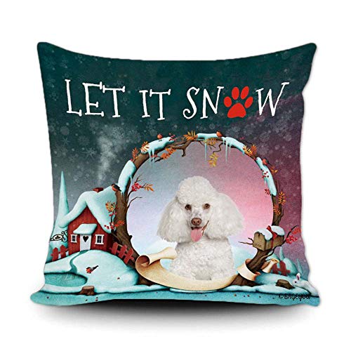 BAGEYOU Let it Snow Wurfkissenbezug Happy Winter Holiday with My Favorite Dog White Pudel Hound Schneeflocke Paw Weihnachten Bauernhaus Dekor Home Couch Kissen Kissenbezug 45,7 x 45,7 cm quadratisch von BAGEYOU