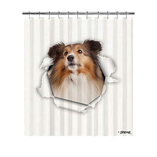 BAGEYOU Lustiger Hund Duschvorhang Sheltie Welpe Dekor Badezimmer Vorhang mit Tränenpapier niedliches Haustier Polyester 183 x 203 cm, wasserdicht, mit 12 Haken von BAGEYOU