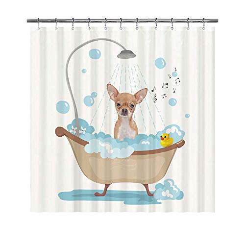 BAGEYOU Lustiger Hunde-Chihuahua in Bad, Duschvorhänge, niedlicher Welpe, der eine Dusche nimmt, wasserdichtes Polyestergewebe, Badezimmer-Vorhang, 183 x 183 cm, mit 12 Haken von BAGEYOU