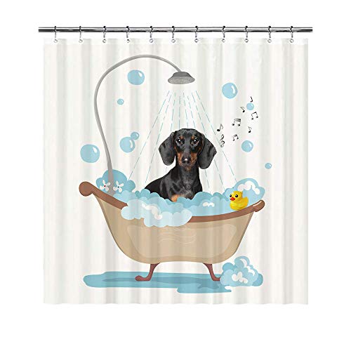 BAGEYOU Lustiger Hunde-Dackel in der Badewanne, Duschvorhänge, niedlicher Welpe, der eine Dusche nimmt, wasserdichtes Polyestergewebe, Badezimmer-Vorhang, 183 x 203 cm, mit 12 Haken von BAGEYOU