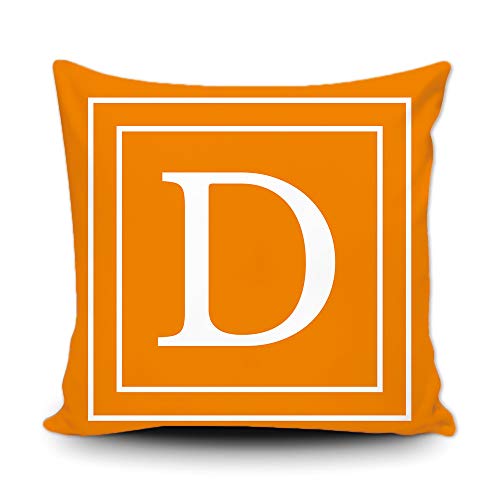 BAGEYOU Orange Kissenbezug mit weißem Buchstabe D und Streifen des englischen Alphabet-Anfangsdekorationsquadrats Kissenschutz für Bettsofa Couch 50 x 50 cm, doppelseitiger Druck von BAGEYOU