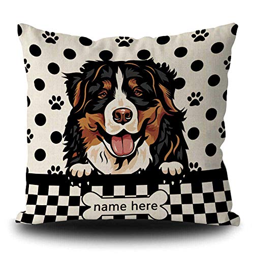 BAGEYOU Personalisierbarer Kissenbezug mit Hunde-Punkten, niedliche Bretagne, Spaniel, Berner Sennenhund, schauender Büffel, Karo, Plaid, Pfotenknochen, Heimdekoration, quadratischer, 40 x 40 cm von BAGEYOU