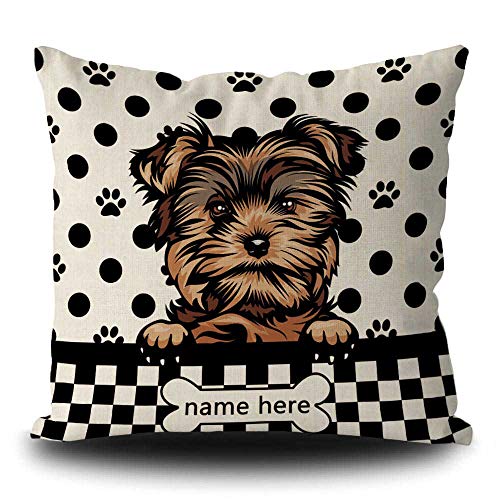 BAGEYOU Personalisierbarer Kissenbezug mit Hundemotiv, niedlicher Punktmuster, Motiv: Bretagne, Spaniel, Yorkie, schauender Büffel, Karo, Plaid, Pfotenknochen, Heimdekoration, quadratisch, 40 x 40 cm von BAGEYOU