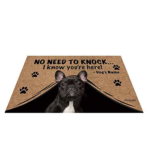BAGEYOU Personalisierte Fußmatte mit Hundename und Aufschrift "My Love Dog", französische Bulldogge, Willkommens-Bodenmatte, "Not Need to Knock I Know You're Here", 69,8 x 45 cm von BAGEYOU
