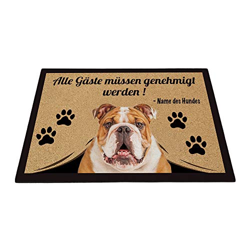 BAGEYOU Personalisierte Fußmatte mit Meinem Liebeshund Bulldogge Alle Gäste Müssen Genehmigt Werden Bodenmatte 90 x 60 cm von BAGEYOU