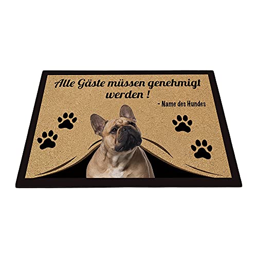 BAGEYOU Personalisierte Fußmatte mit Meinem Liebeshund Französische Bulldogge Alle Gäste Müssen Genehmigt Werden Bodenmatte 90 x 60 cm von BAGEYOU