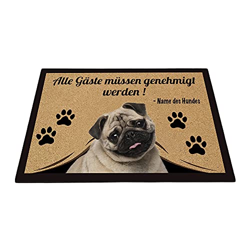 BAGEYOU Personalisierte Fußmatte mit Meinem Liebeshund Mops Alle Gäste Müssen Genehmigt Werden Bodenmatte 70 x 45 cm von BAGEYOU