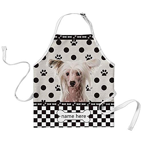 BAGEYOU Personalisierte Polka Dots und Plaid karierte Schürze mit lustigem Hund Chinesische Haube Koch Küche Kochen Arpon für Männer Frauen von BAGEYOU