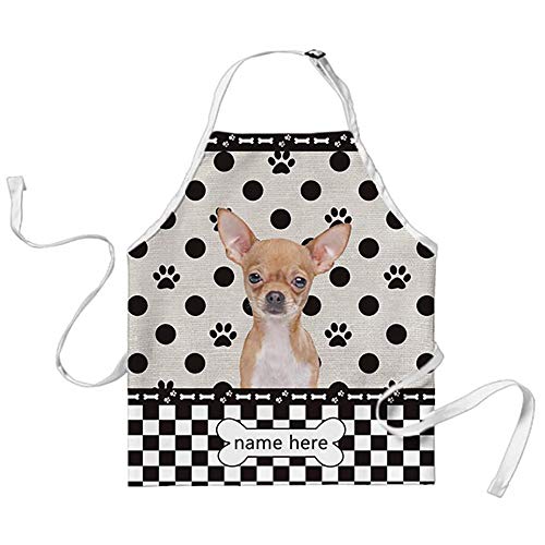 BAGEYOU Personalisierte Schürze mit Punkten und Karomuster mit lustigem Hund, Chihuahua, Hundekoch, Küche, Kochen, Arpon für Männer und Frauen von BAGEYOU