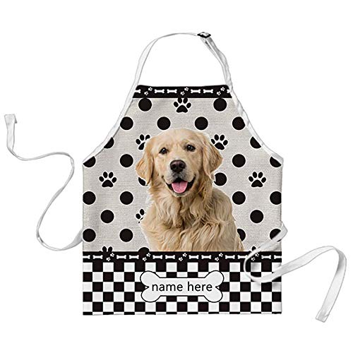 BAGEYOU Personalisierte Schürze mit Punkten und Karomuster mit lustigem Hund Golden Retriever Koch Küche Kochen Arpon für Männer Frauen von BAGEYOU