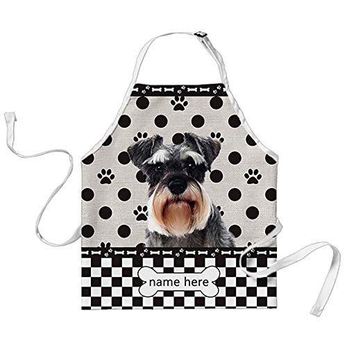 BAGEYOU Personalisierte Schürze mit Punkten und Karomuster mit lustigem Hund Schnauzer Chef Küche Kochen Arpon für Männer Frauen von BAGEYOU