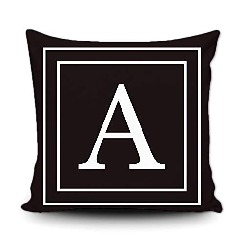 BAGEYOU Schwarzer Kissenbezug mit weißem Buchstaben-Monogramm A und Streifen englisches Alphabet-Anfangsdekorativ Quadratischer Kissenschutz für Schlafsofa Couch 40 x 40 cm, doppelseitiger Druck von BAGEYOU