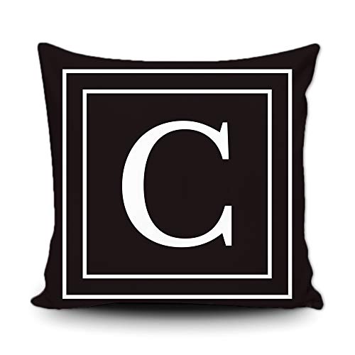 BAGEYOU Schwarzer Kissenbezug mit weißem Buchstaben-Monogramm C und Streifen englisches Alphabet-Anfangsdekorativ Quadratischer Kissenschutz für Schlafsofa Couch 40 x 40 cm, doppelseitiger Druck von BAGEYOU